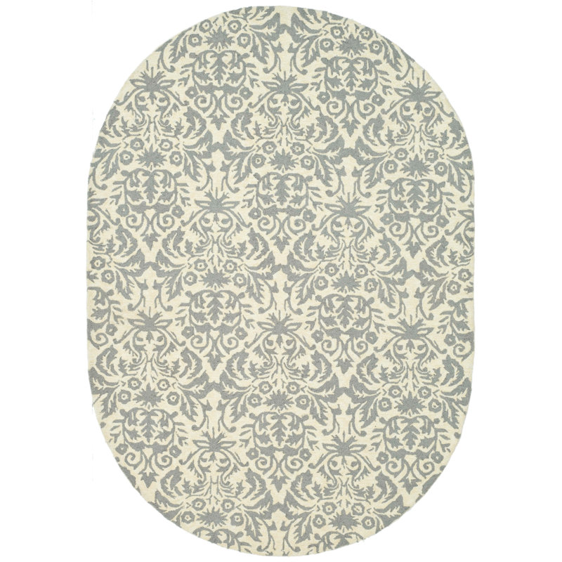 Tapis jaune / gris en laine touffeté à la main Brayton, Ovale 7 pi 6 po x 9 pi 6 po