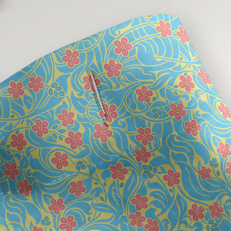 Rideau simple à motif floral tourbillons, Jaune/Bleu/Rose