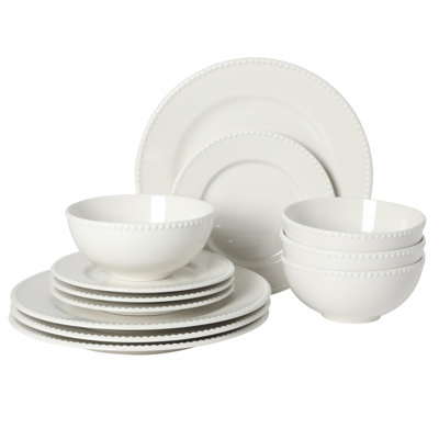 Ensemble d'assiettes et bols Gibson Home Caviara, ensemble de vaisselle 12 pièces, ensemble de vaisselle en porcelaine blanche à bord arrondi, assiettes à dîner, assiettes à salade et bols à céréales
