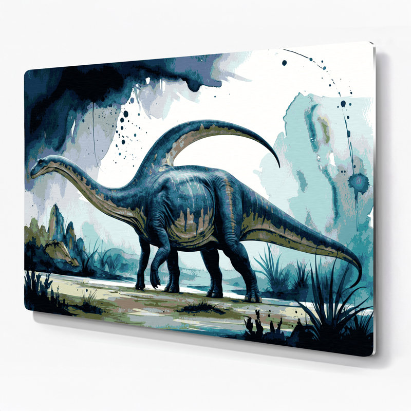 Art mural en métal bleu dinosaure, H 11 po x l 14 po