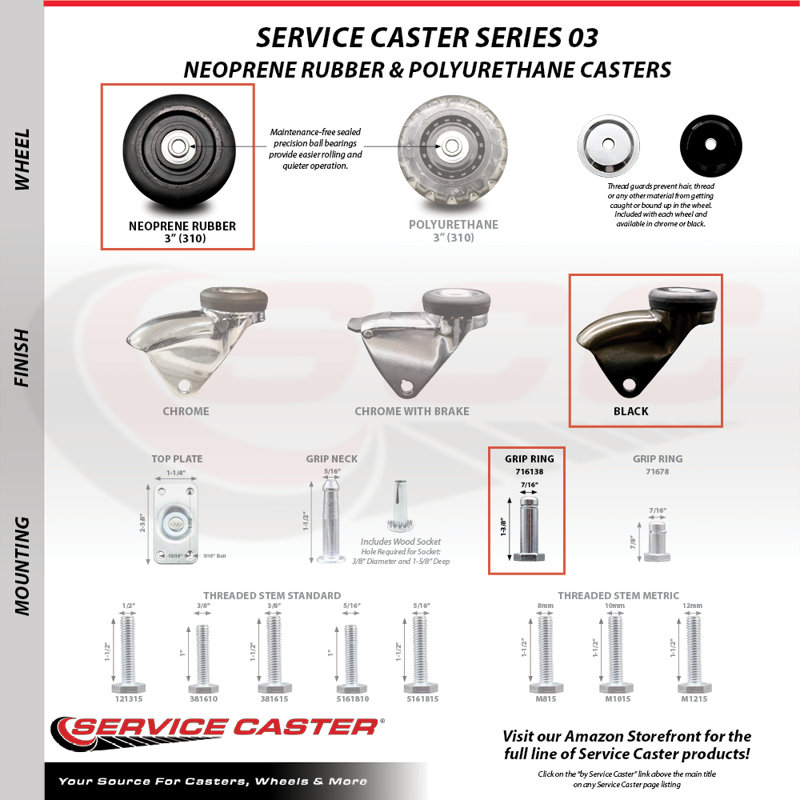 Rubber Caster, Black