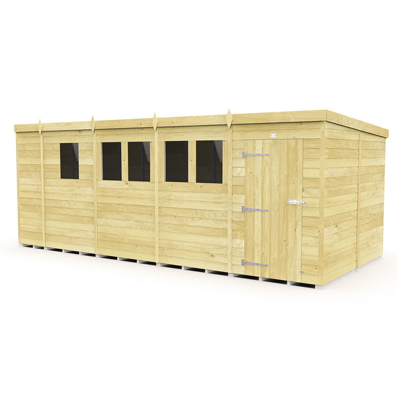 17ft x 8ft Pent Shed - Single Door with Windows