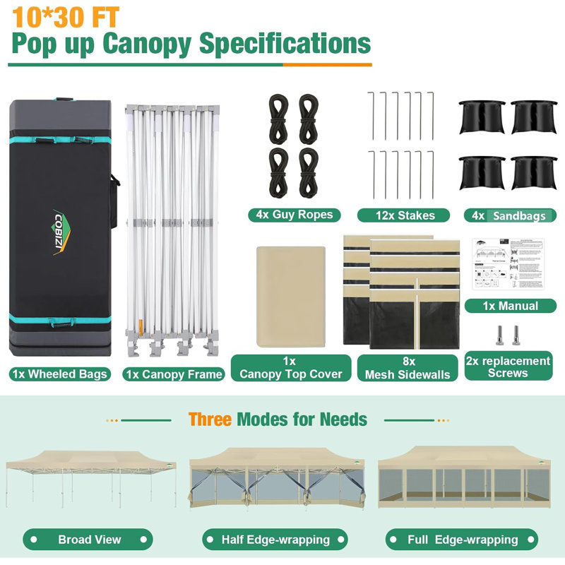 354.3'' W x 118.1'' D Metal Party Tent, Khaki