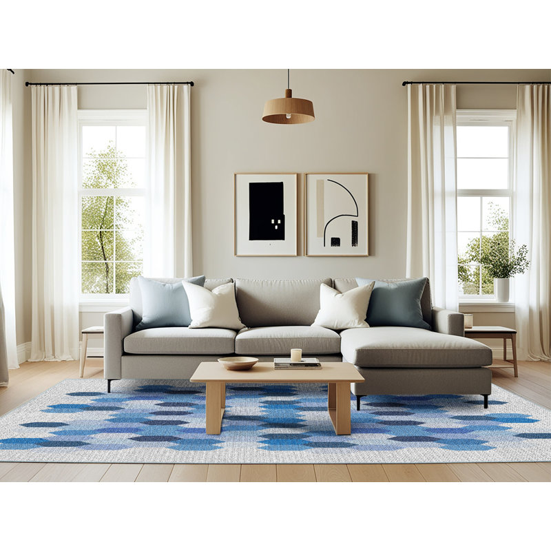 Tapis bleu à motif géométrique Kingstowne, Rectangle 6 pi x 9 pi
