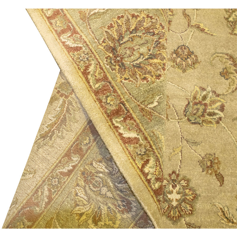 Hand Knotted Wool Oriental Area Rug in Beige And Green