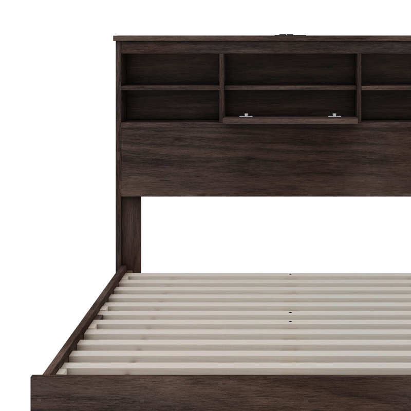 4-Pieces Bedroom Sets Queen Size Vintage Wooden Bed Frame With Nightstands And Dresser, Dark Walnut