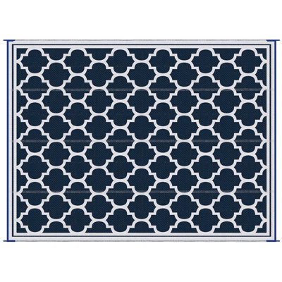Tapis d'extérieur réversible, 2,74 m x 3,66 m, bleu et blanc. Tapis de camping portatif avec sac de transport. Embellissez votre jardin, votre terrasse, vos pique-niques et la plage. Sac imperméable et résistant pour camping-car. Rendez votre plage encore plus agréable.