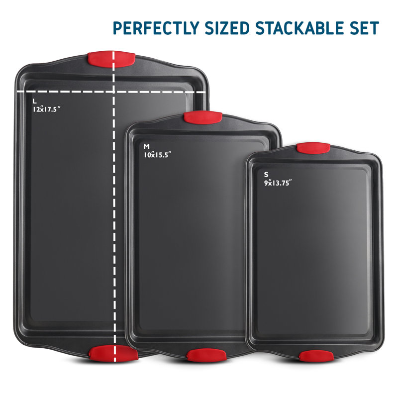 Joytable Bakeware Set - 3 Pc Nonstick Bakeware Set With Silicone Handles, Black