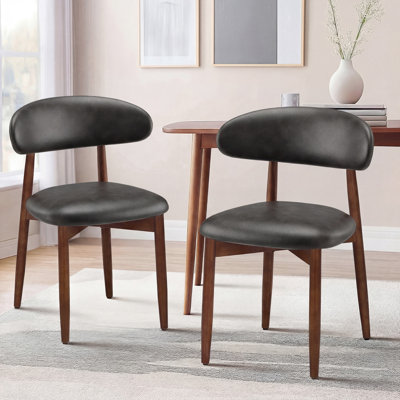  Solid Wood Upholstered Dining Chair - Ergonomic Curved Back, Comfort Fabric