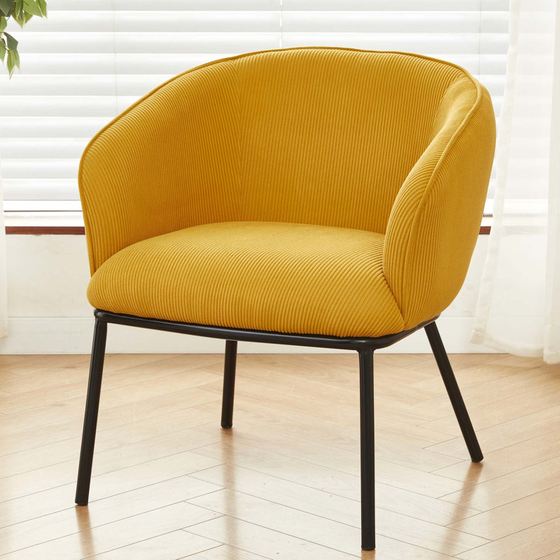 Chaise d'appoint Mid-Century en velours côtelé avec pieds en métal et assemblage facile, Jaune
