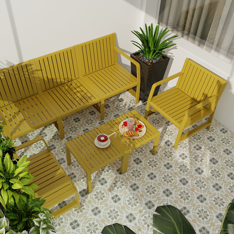 5-Piece Indoor/Outdoor Furniture Set - 3-Seater Sofa ,2 Chairs & 2 Coffee Tables Waterproof PP - Easy Assembly Patio Conversation Set