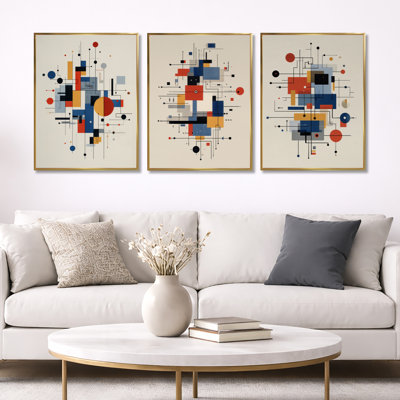 «Yellow Blue», impression géométrique abstraite sur toile encadrée, ensemble de 3