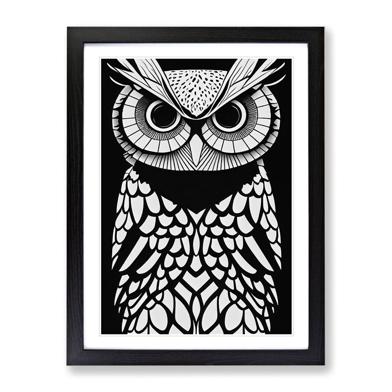 Owl Monochrome No.1 - Single Picture Frame Painting, Black, 64cm H x 46cm W x 2cm D