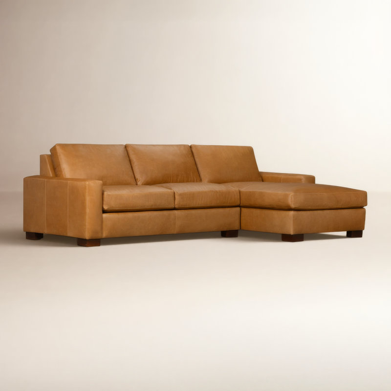 Jonie Genuine Leather 2-Piece Chaise Sectional, Right Hand Facing, Cordoba Camel Top Grain Leather