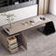 Bureau kaki clair minimaliste avec armoire de rangement et multiprise, table de bureau tout-en-un-125079765
