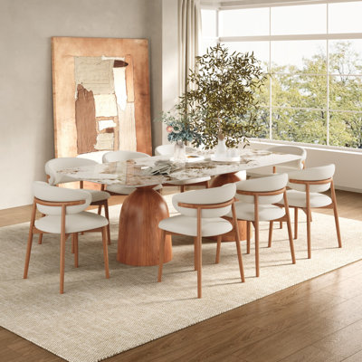 86.6/93.7 Farmhouse Double-Pedestal Dining Set With Rounded Rectangular Table & Upholstered Chairs by Orren Ellis