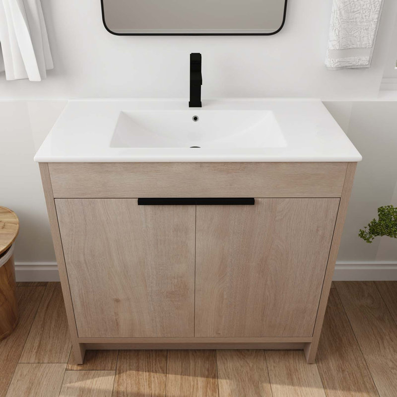 Freestanding Bathroom Vanity With Ceramic Sink And 2 Soft-Close Cabinet Doors, Accent Cabinet, 34.29" H x 35.91" W x 18.34" D