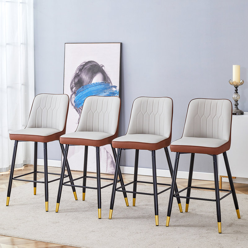 Bar Stools Set of 4,Counter Height Bar Stools with Back,Modern Faux Leather Kitchen Stools, Brown/Gray/Black, 4
