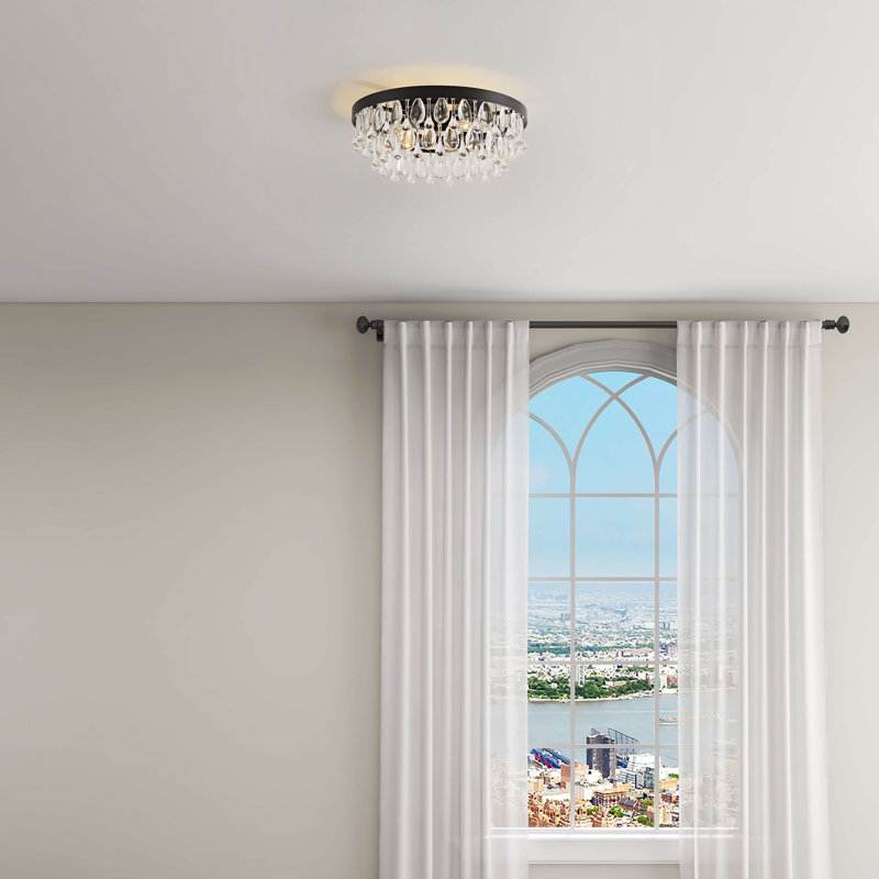 Gunger 3-light 15" Black Crystal Glass Teardrops Flush Mount