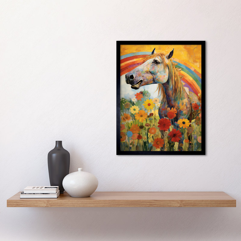 Rainbow Horse With Flowers - Single Picture Frame Print