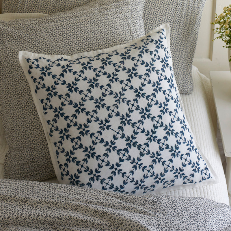 Blue Trellis Linen Pillow