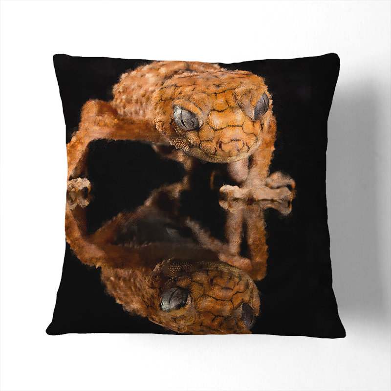 Rough Knob Gecko Lizard Painting Scatter Cushion, White, 40cm H x 40cm W x 15cm D