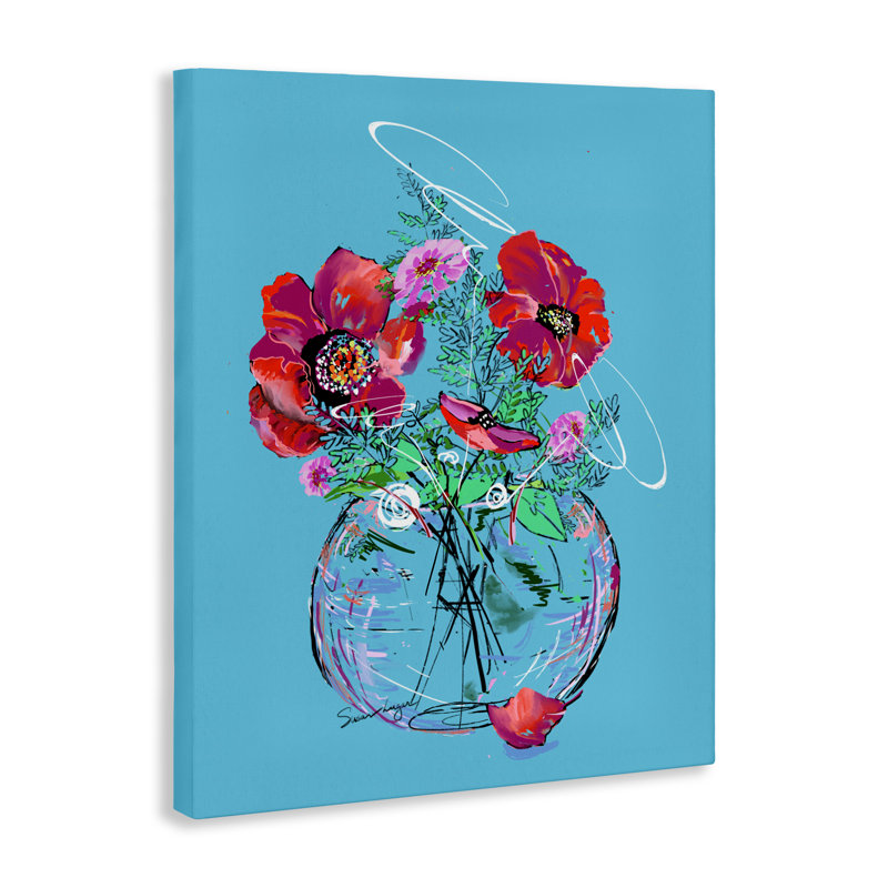 Coquelicots éclatants dans un vase transparent, design par Susan Lugar, H 48 po x l 36 po