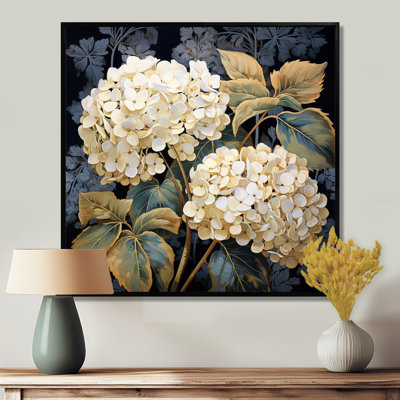 White Hydrangea Flower Retro Illustration - Hydrangea Wall Art