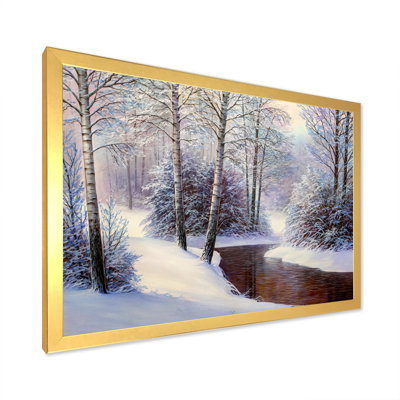 Forêt de Noël avec rivière II - art mural traditionnel sur toile