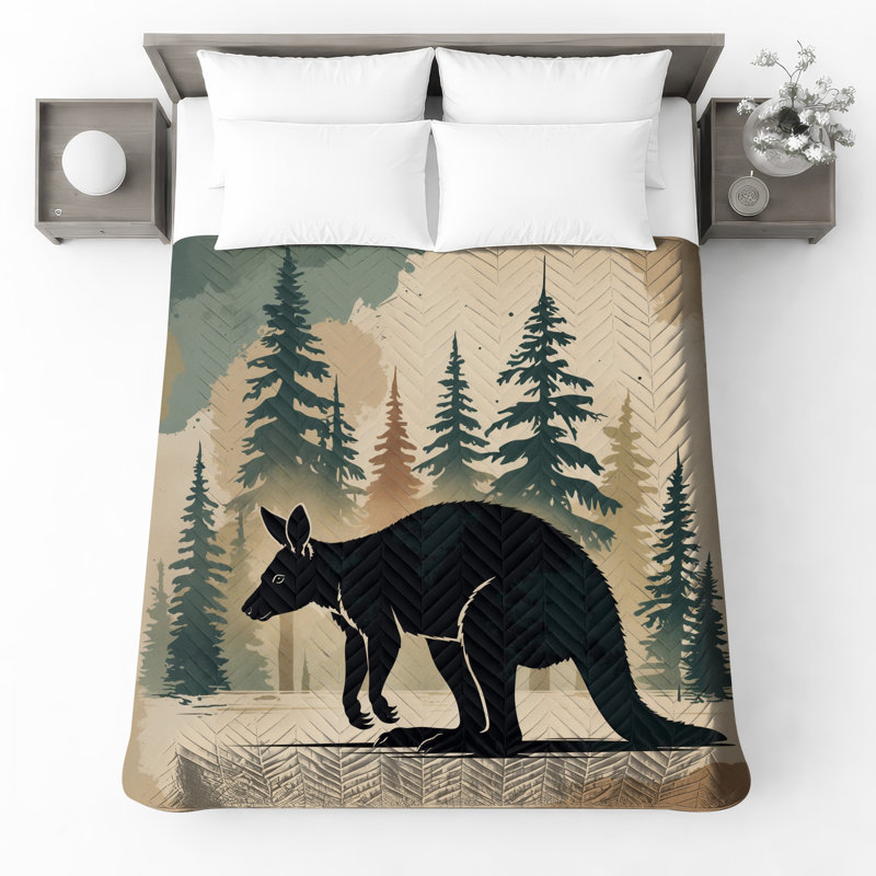 Kangaroo Silhouette Forest Bedding Kangaroo Bedspread Animal, Twin
