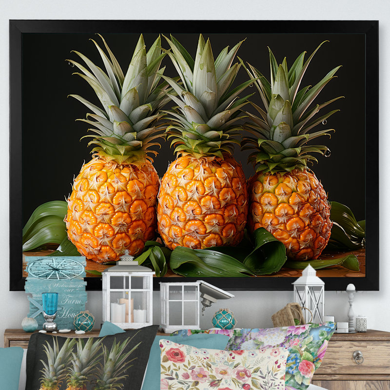 Doux ananas juteux délice, H 24 po x l 32 po x P 1 po, Cadre photo noir simple