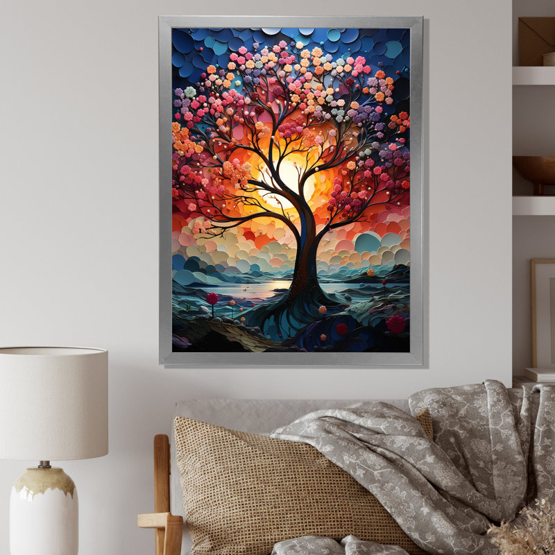 Baobab africain aux couleurs de l'arc-en-ciel - Art mural sur toile, arbre baobab, Cadre photo noir, H 32 po x l 16 po