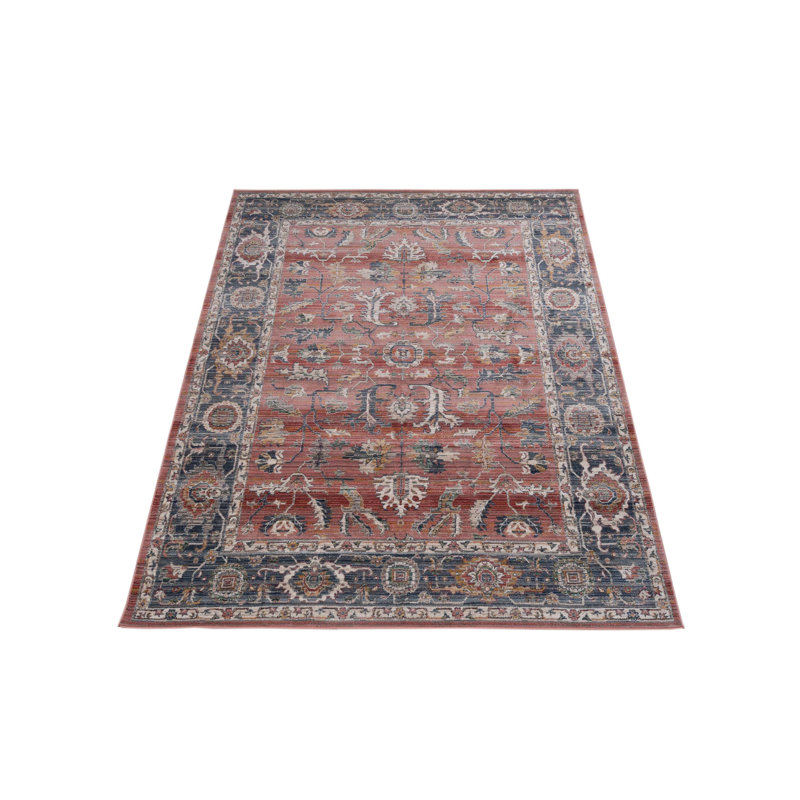 Oriental Machine-Made Red/Blue Area Rug, Rectangle 5'3" x 8'