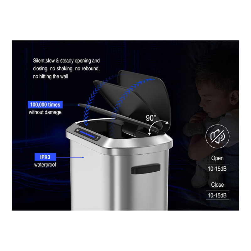 50L Smart automatic Trash Cans -  Full Intelligent Sensor, Black/Silver