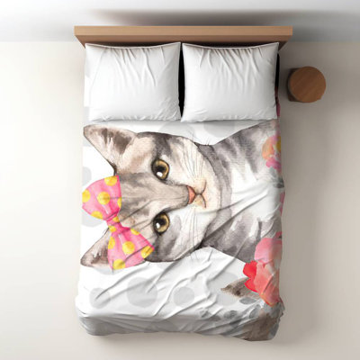 Charming Cat White Duvet Cover - Cozy Animal Pet Home Decor