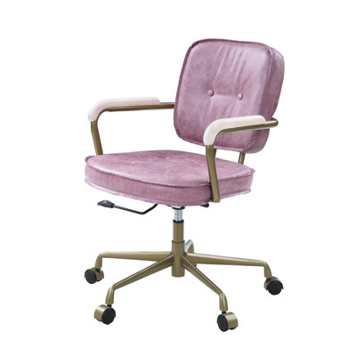 Chaise de bureau en cuir rose - épaisseur de coussin de 3 po, densité de mousse D6,5, plancher de 16 à 19 po, largeur de siège de 20 po, profondeur de 19 po, hauteur réglable de 19 à 22 po, hauteur des accoudoirs de 26 po / 29 po, 16 po Fonction de pivotement arrière 360