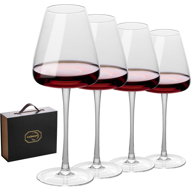 Verres à vin en cristal rouge, tige longue de 16 oz, ensemble de 4 avec boîte-cadeau (petit)