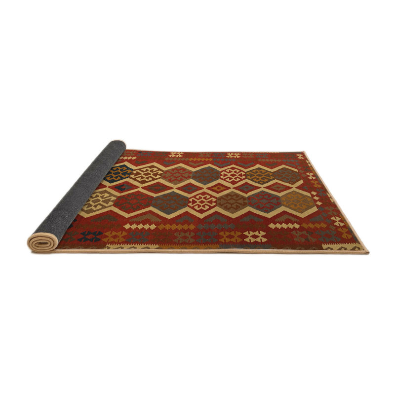 Tapis brun/rouge pourpre/zone noire, Rond 7 pi x 7 pi