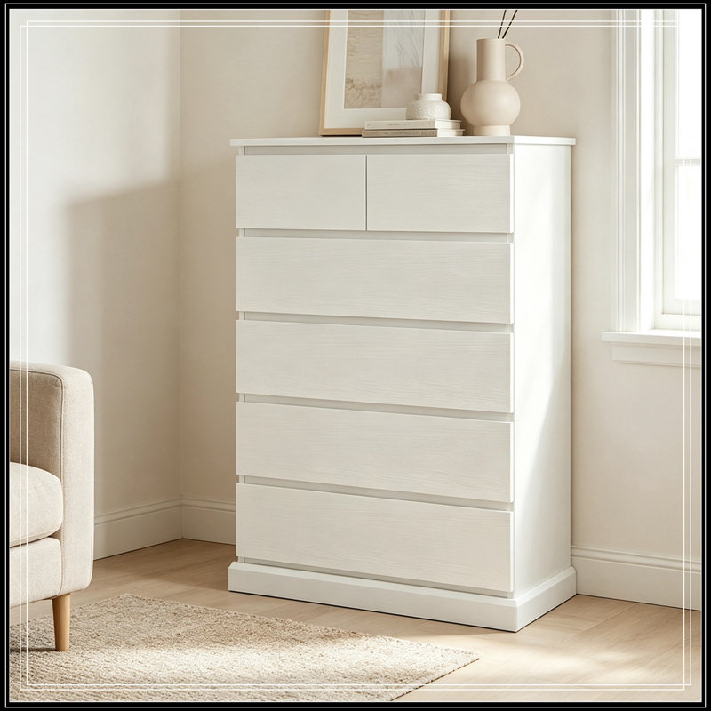 Commode décorative avec 6 tiroirs, Blanc