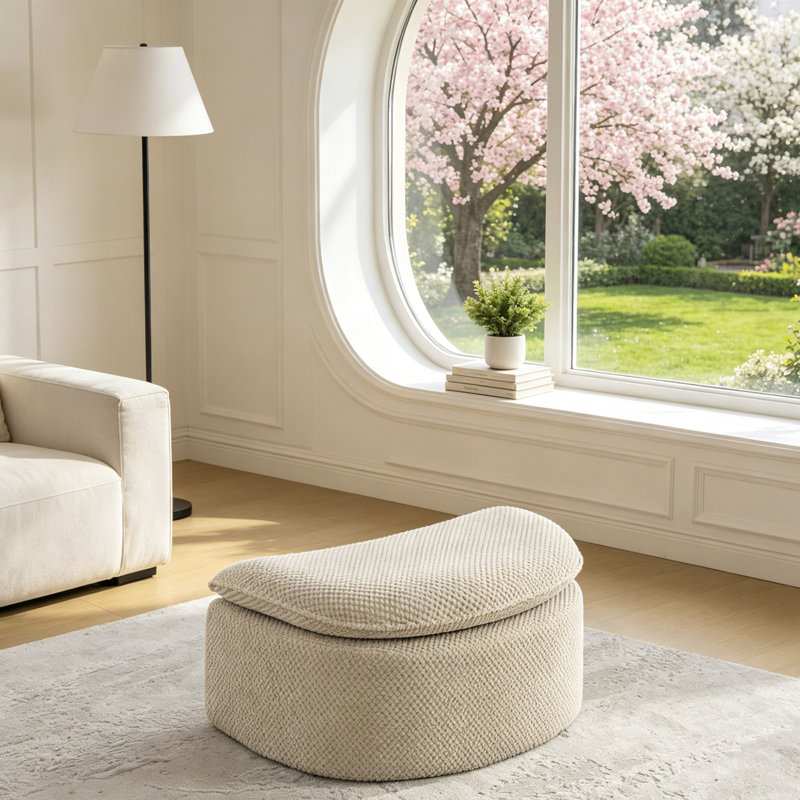 Repose-pieds l 34,45 po rembourré en forme de lune sans assemblage requis, Taupe