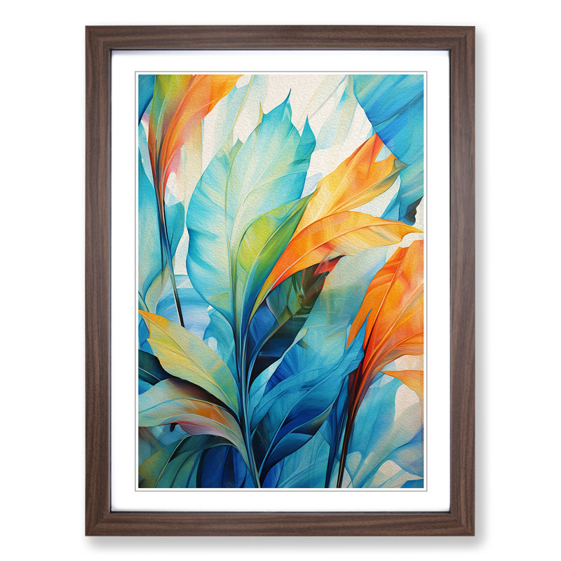 Tropical Leaf Abstract 1 Piece Single Picture Frame Wall Art, 64cm H x 46cm W, Walnut Framed