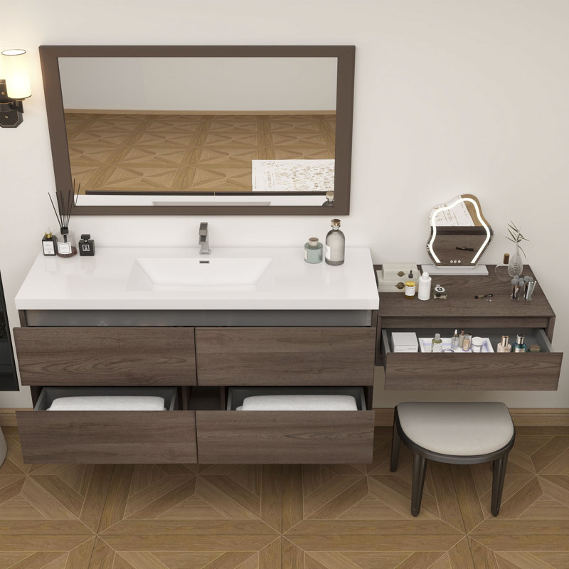 Meuble-lavabo mural 90 po avec chêne en acrylique renforcé Aliki, Chêne rouge