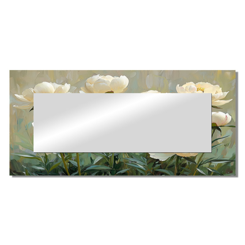 Pivoines d'été dans le jardin d'herbes aromatiques - Miroir mural floral - imprimé sur métal, 28 po x 60 po