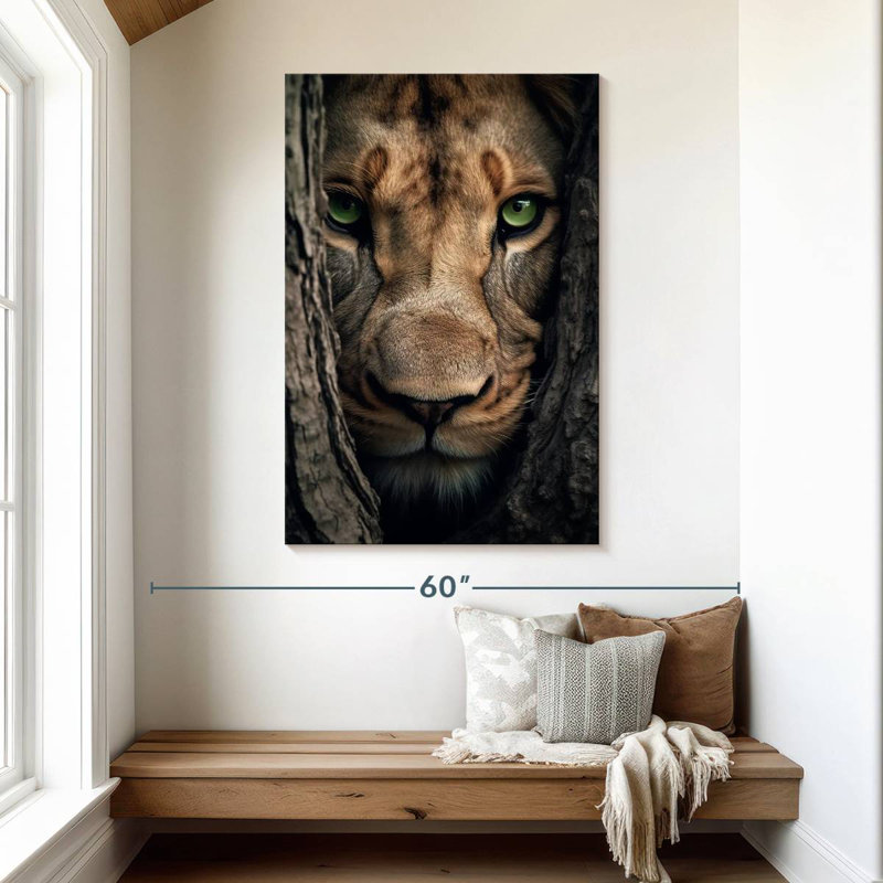 Brampt se cachant la lionne, H 48 po x l 32 po