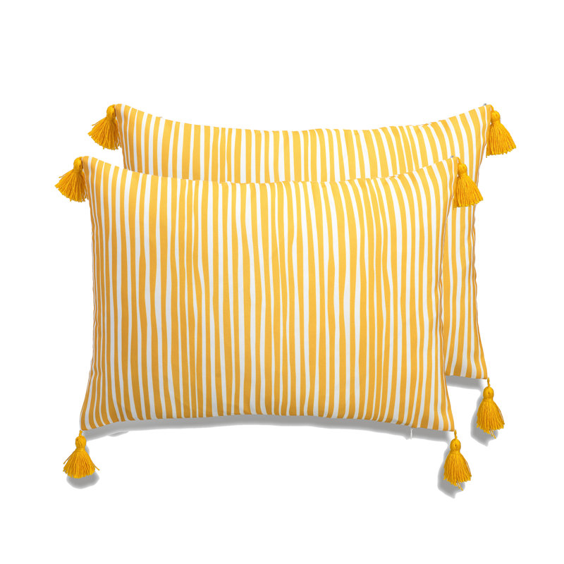 My Cottage Living Outdoor Tassels Outdoor Pillow Cover, Yellow