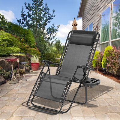 Zero Gravity Lawn Chairs Foldable Patio Recliner Lounge Outdoor Camp Chairs W/Pillow & Cup Holder by Arlmont & Co.