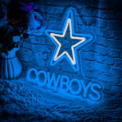 Cowboy Neon Sign - Decor Dimmable Cowboys Pentagram Neon Light 13.7 X 12.5 In USB Powered Coloured American Football LED Lights for Party Bar Family Gathering Candy Shop Art Decoration Game Room