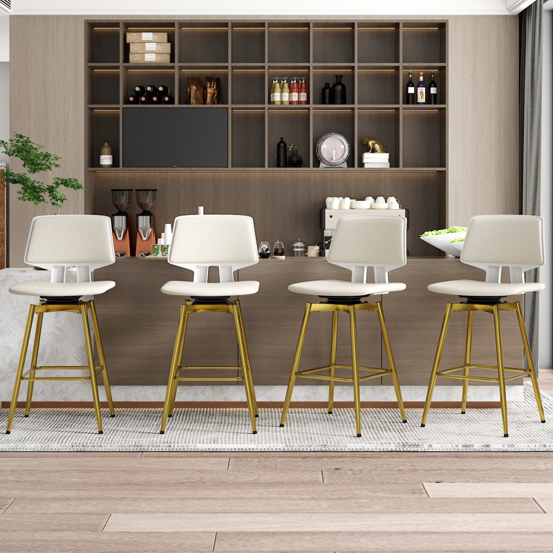 Ensemble de 4 tabourets de bar pivotants avec dossier ergonomique et repose-pieds à hauteur de comptoir pour îlot de cuisine et bar pour la maison