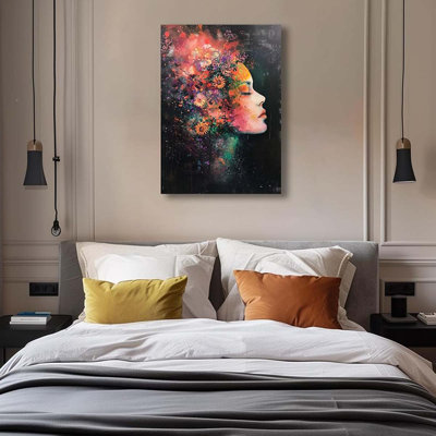 Beautiful Woman With Colorful Flowers, Abstract Figure Canvas Decorative Painting.