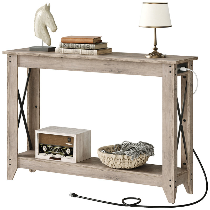 Samha 47.2'' Console Table with Charging Station, Gray, Gray